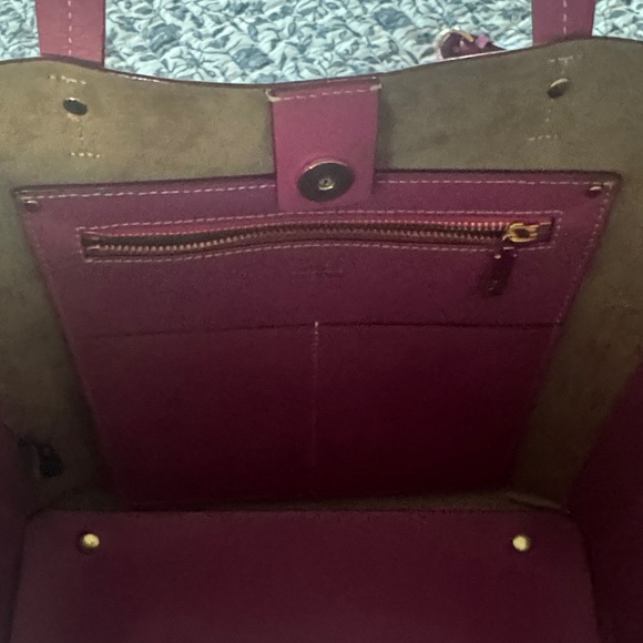 Frances Valentine Plum Leather Classic Tote with Gold Hardware - Picture 3 of 4